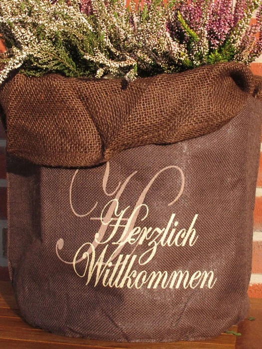 Jute-Übertopf "Herzlich Willkommen" 2 Jute-Übertopf "Herzlich Willkommen" – Bild 2